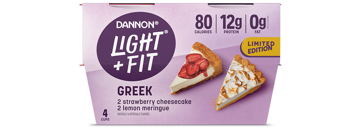 Light + Fit Lemon Meringue + Strawberry Cheesecake Greek Yogurt 4 Pack 